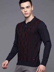 Raymond Striped Collared Neck Casual Men Dark Blue Sweater - Buy ...
