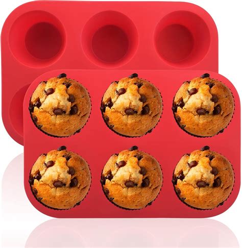 POHOVE 2PCS Silicone Muffin Trays Non-Stick Silicone Muffin Pans 6 Cup ...