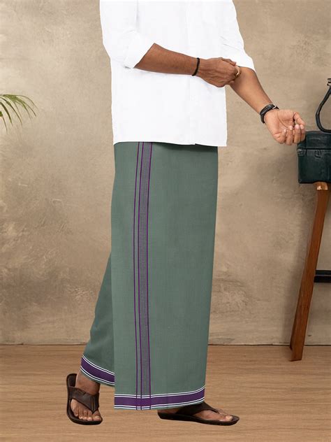 Men Cotton Blend Single Layer Green Dhoti with Fancy Border Charming Line 5