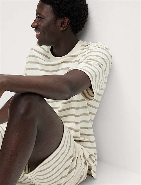 Buy Pure Cotton Textured Striped Loungewear Top at Marks & Spencer