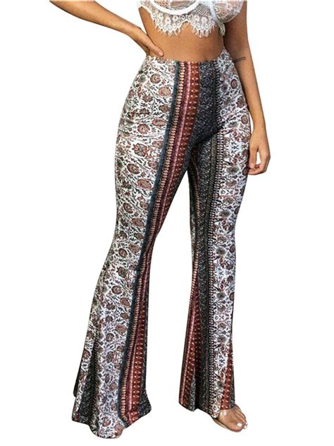 Bmnmsl Women High Waist Printed Wide Leg Pants Long Flared Bell Bottom ...