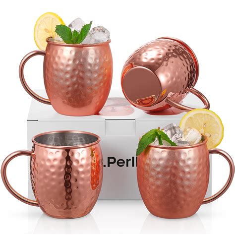 Handcrafted Moscow Mule Copper Mugs Set of 4, Large 19oz, Rust ...