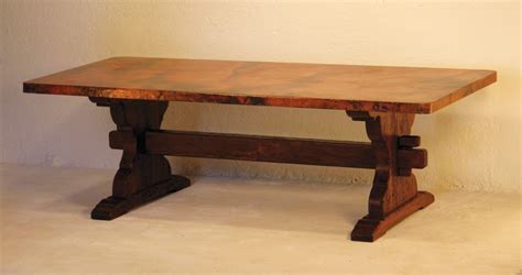 Hourglass Trestle Hammered Copper Dining Table | Dining table copper ...