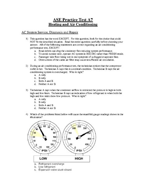 ASE Practice Test A7 - ASE Practice Test A Heating and Air Conditioning ...