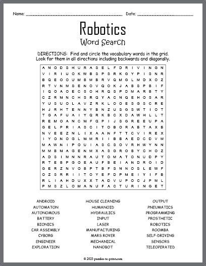 Robot Word Search Printable 的图像结果