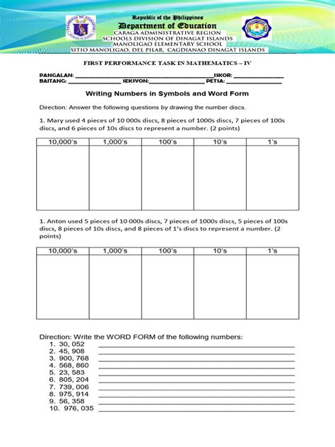 Image result for Performance Task Math Grade 1 Quarter 4