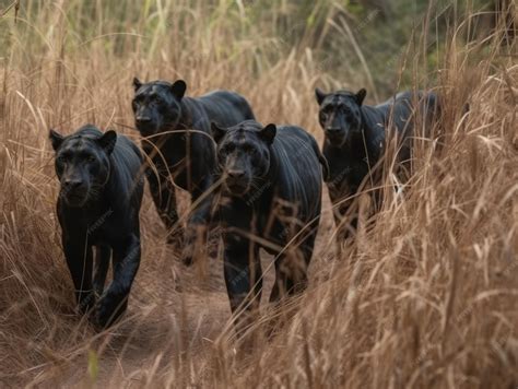 Premium AI Image | Group of Black panther in natural habitat generative AI