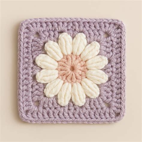 Crochet Daisy Granny Square Blanket Pattern – Puff Stitch Flower Throw ...
