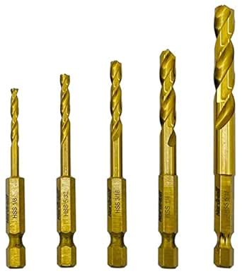 NordWolf 5-Piece HSS M2 Titanium Nitride Coated Drill Bit Set with 1/4 ...