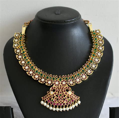 Gold tone precious kemp-green-white mango peacock necklace dj-50523 ...