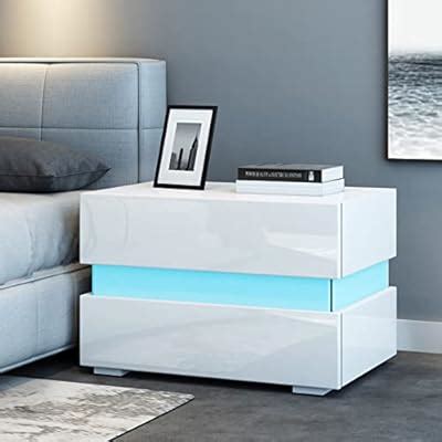 Komtopod White Bedside Table Modern LED Light India | Ubuy