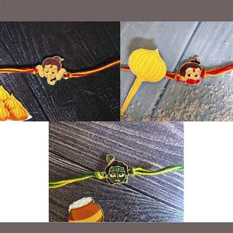 Mahi Combo of Bal Ganesh and Bal Krishna Kids Rakhi with Meena Work (R ...