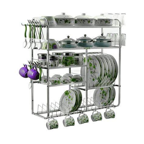AVAIL Stainless Steel 5 Shelf Wall Mount Cup and Plate Holder Kitchen ...