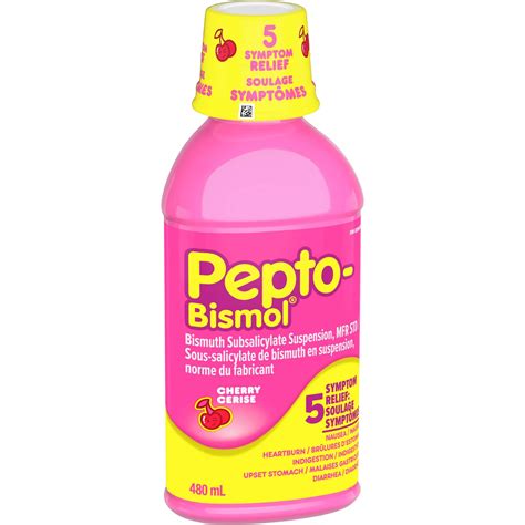 Pepto Bismol Cherry Liquid 480mL for Nausea, Heartburn, Indigestion, Upset Stomach & Diarrhea ...