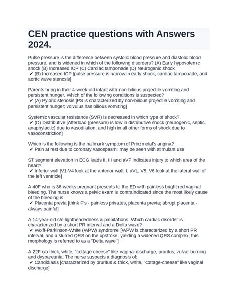 CEN practice questions with Answers 2024. | Exams Nursing | Docsity