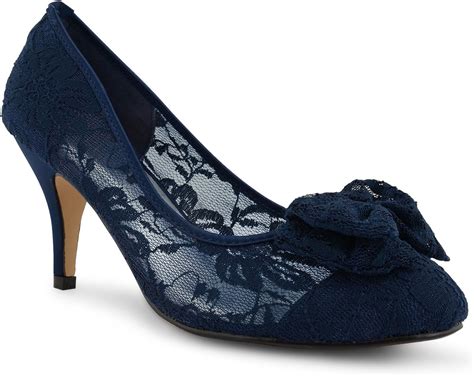 Chic Feet Ladies Womens Navy Blue Lace Wedding Bridal Evening Mid Heel ...