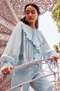Buy Blue Round Ruffle Top And Pant Set For Women by Label Sanya Gulati ...