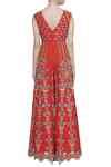 Buy Red Jute Linen 3d Sequin V Embroidered Flared Jumpsuit For Women by ...