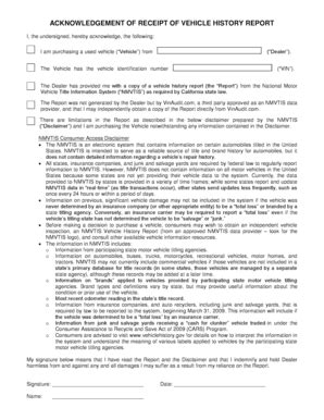 Acknowledgement Of Receipt Of Vehicle History Report - VinAudit.com ...