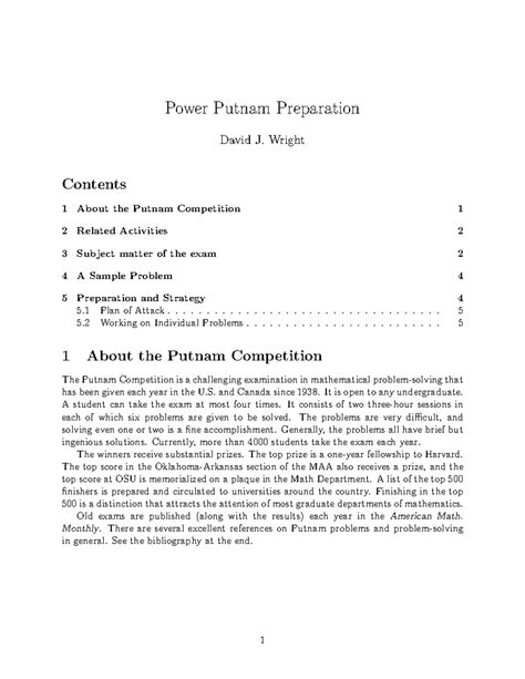 Putnam hints - Power Putnam Preparation David J. Wright Contents 1 About the Putnam Competition ...