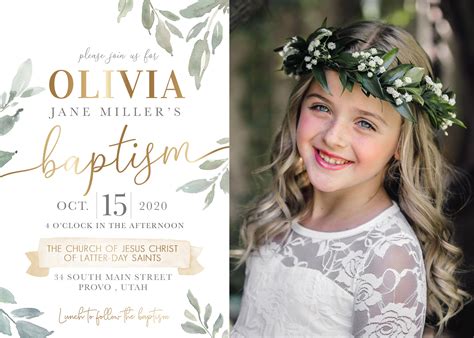 Floral LDS Baptism Invitation Girl: Editable Corjl Template (Printable)