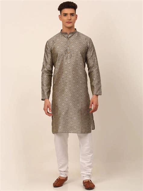 Men Grey Floral Printed Kurta with Churidar ( JOKP 669 Grey ) – Jompers ...