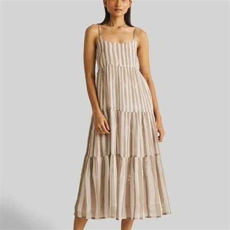 Strappy Tiered Maxi Dress in Beige Stripes – Reistor