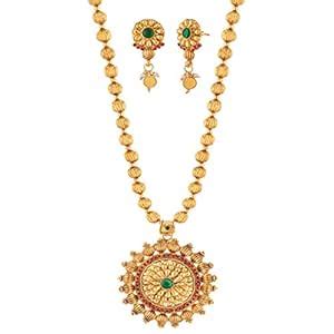 Peora Gold Plated Indian Traditional Wedding Red Green Pendant Earring ...