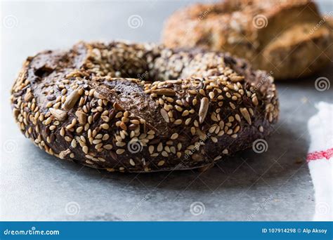 Healthy Organic Whole Grain Bagels with Chia Seeds and Sesame Stock ...