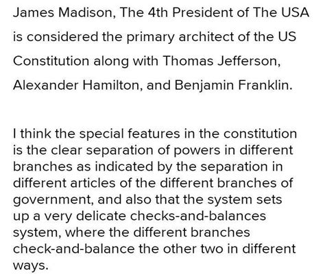 who was the main architect of the American constitution ? list the ...
