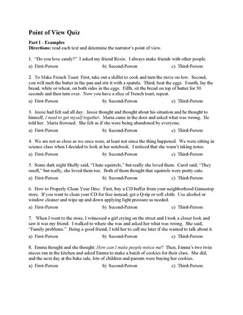 Point of View Worksheets | Reading Activities