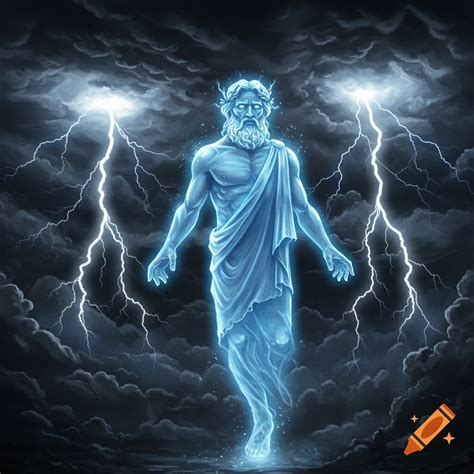 Zeus ghost with lightning bolts around him on Craiyon