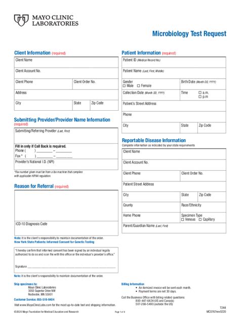 Fillable Online Microbiology Test Request Form - MayoClinicLabs.com Fax ...