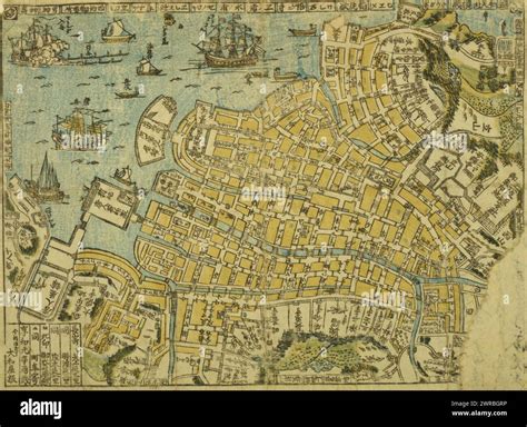 Nagasaki no chizu, Japanese print shows map of harbor area of Nagasaki., Japan: Yamato-ya, 1801 ...