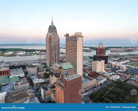 Aerial View of Downtown Mobile, Alabama at Sunset Editorial Stock Photo - Image of coast, mobile ...