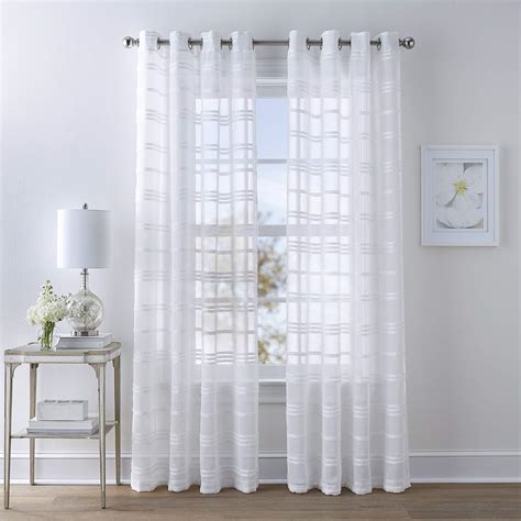 Dakota White Striped Sheer Grommet Curtain Panel, 84" | At Home