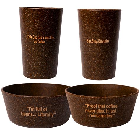 1 Dinner Bowl 160ML + 1 Water Glass/ Cup 250ML | Made from Coffee Resi ...