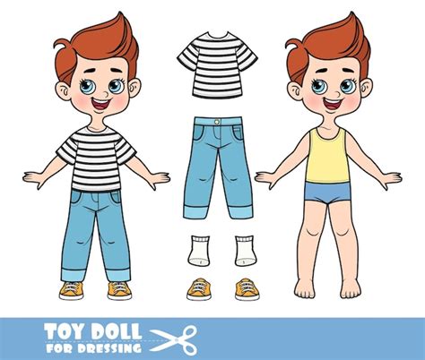 Cartoon boy dressed and clothes separately striped tshirt blue jeans ...