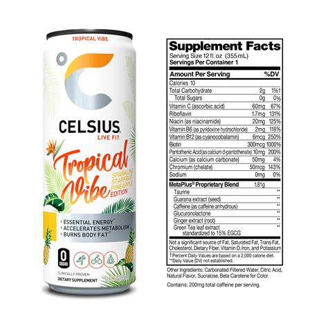 Buy CELSIUS Essential Energy Drink, Sparkling Tropical Vibe 12 Fl Oz ...