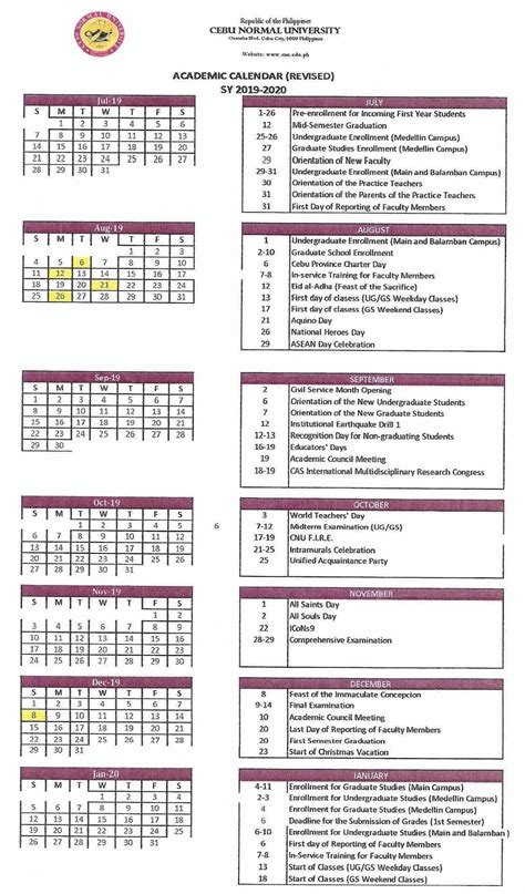 Nu Academic Calendar - Printable Word Searches