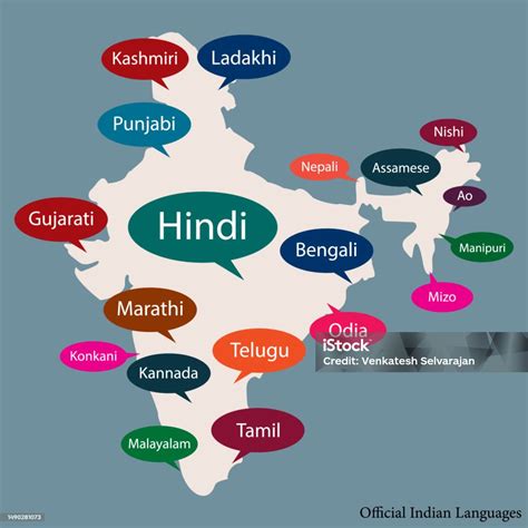 Indian Map With Official Languages Of Indian States Vector Illustration ...