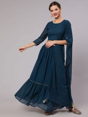Buy Jaipur Kurti Blue Georgette Printed Crop Top with Skirt and Dupatta ...