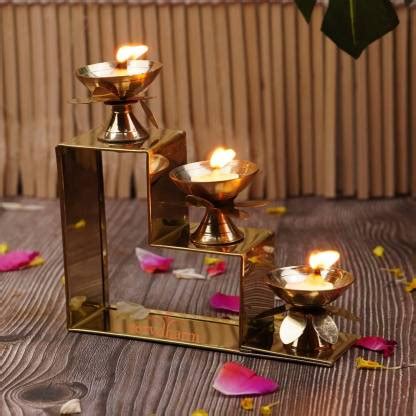 ServDharm 3 Steps Decorative Brass Diya for Puja Brass Table Diya Price ...
