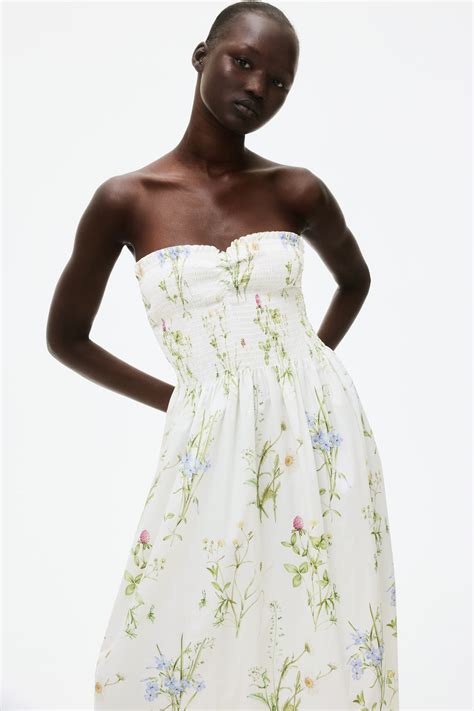 Smock-topped dress - White/Floral - Ladies | H&M IN