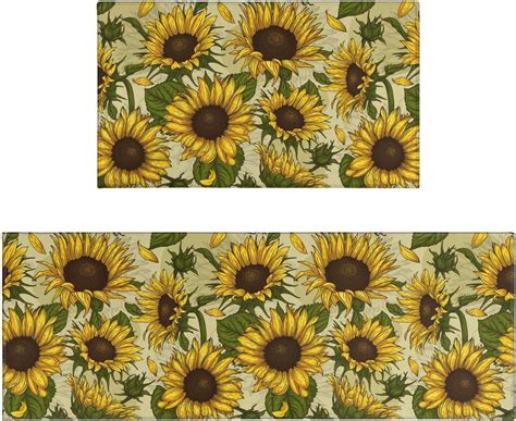 Sunflower Kitchen Rugs Sets of 2, Sunflower Kitchen Mat Yellow Kitchen ...
