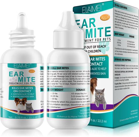Ear Mite Treatment for Dogs, Ear Mite Drops 22.2ml for Cats, Dog Ear ...