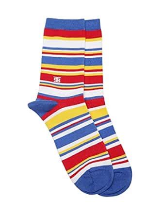 SockSoho Men Blue & Red Striped Above Ankle-Length Socks : Amazon.in ...