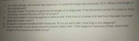 1. In a right triangle, the shorter leg measures 7m while the longer ...