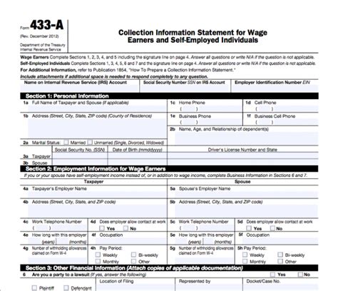 IRS Form 433-A. Collection Information Statement for Wage Earners and ...