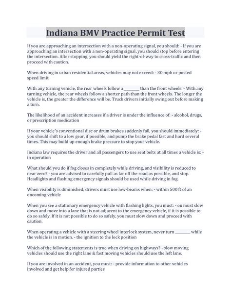 Indiana BMV Practice Permit Test Latest Update – Scholarfriends ...